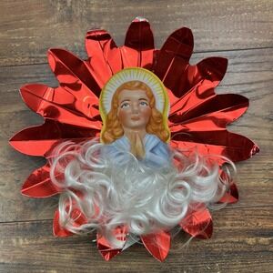 Vintage Aluminum Burst Angel‎ Cherub Tree Topper Metal Red Christmas Holiday